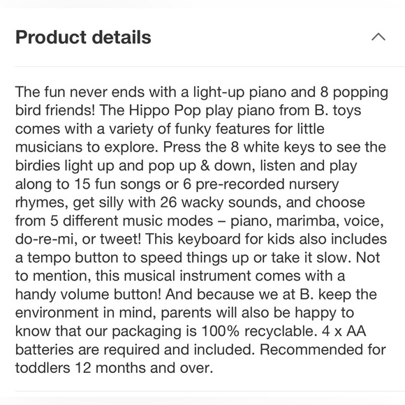 B. Toys Hippo Pop Play Piano - Picture 5 of 10